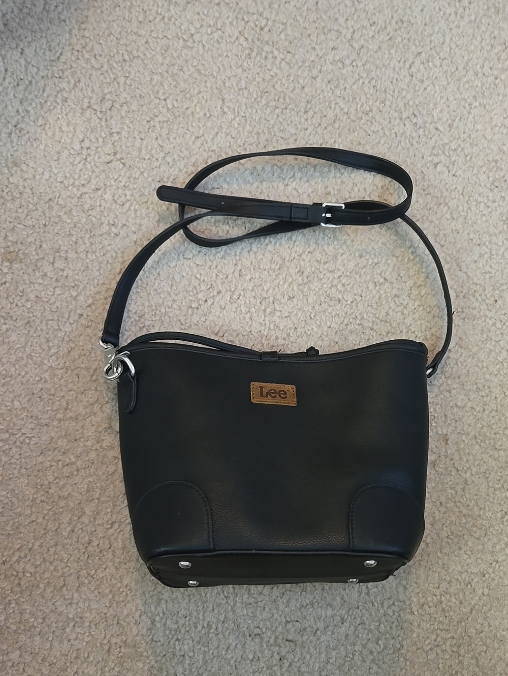 Lee Black Faux Leather Crossbody Bag